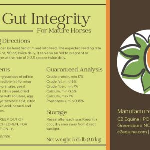 label with ingredients and feeding instructions for C2 Gut Integrity